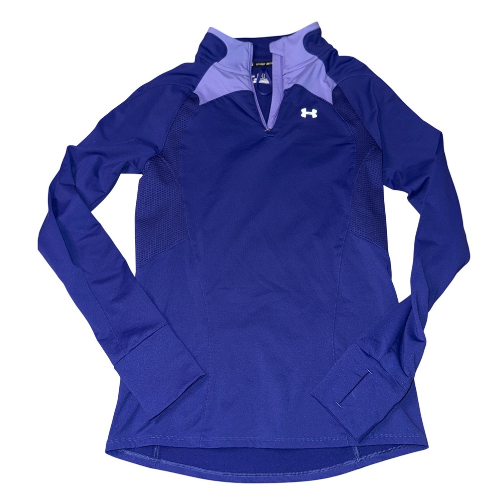 Under Armour ColdGear Quarter Zip Medium Purple Long Sleeve Thumbhole Mock Neck